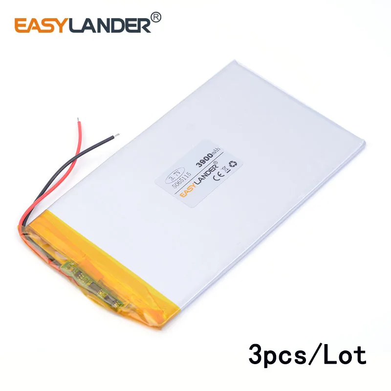 

3pcs/Lot 3.7V 5065115 3900mAh lithium Li ion polymer rechargeable battery For GPS ipod PSP Tablet PC Mobiles Backup Power