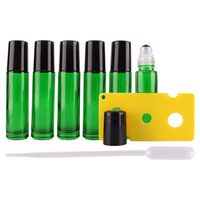 6pcs 10ml Green Essential oil Glass Roll on Bottles with Stainless Steel Roller Ball for perfume aromatherapy