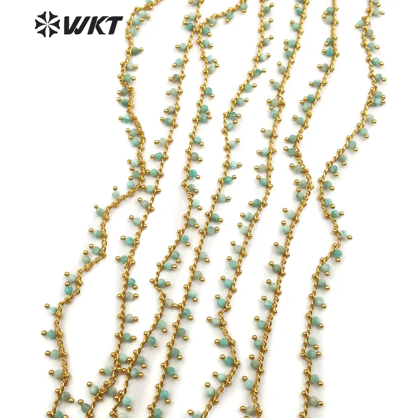 WT-RBC086 WKT New hot sale natural amazonite stone with brass rosary chain green fresh accessories necklace bracelet jewelry