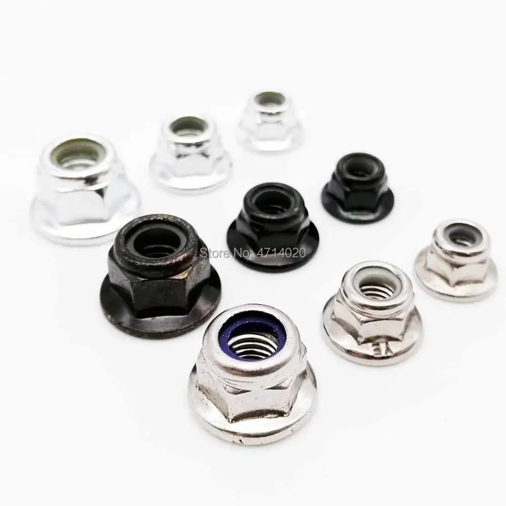 HZYUEGOU M3 M4 M5 M6 M8 M10 M12 Schwarze Kohlenstoff-304-A2-Edelstahl-Sechskant-Flansch-Nylon-Einsatz-Sicherungsmutter Selbstverriegelnde Nylock-Sicherungsmutter – Detail 2