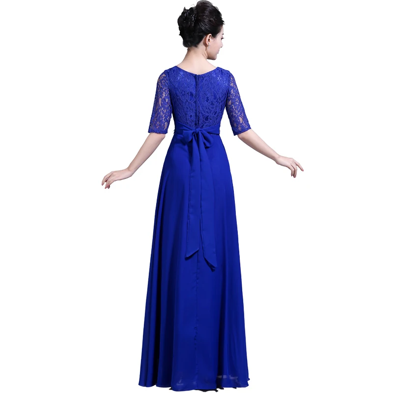 Vestido de noite chiffon para mulheres, vestido de baile longo, boêmia, vestido de renda azul royal, festa de casamento, coro, atacado