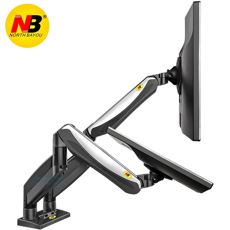 NB F185A Aluminum Alloy 22-27 Inch Dual LCD LED Gas Spring Arm Full Motion Monitor Holder Support with 2 USB Ports