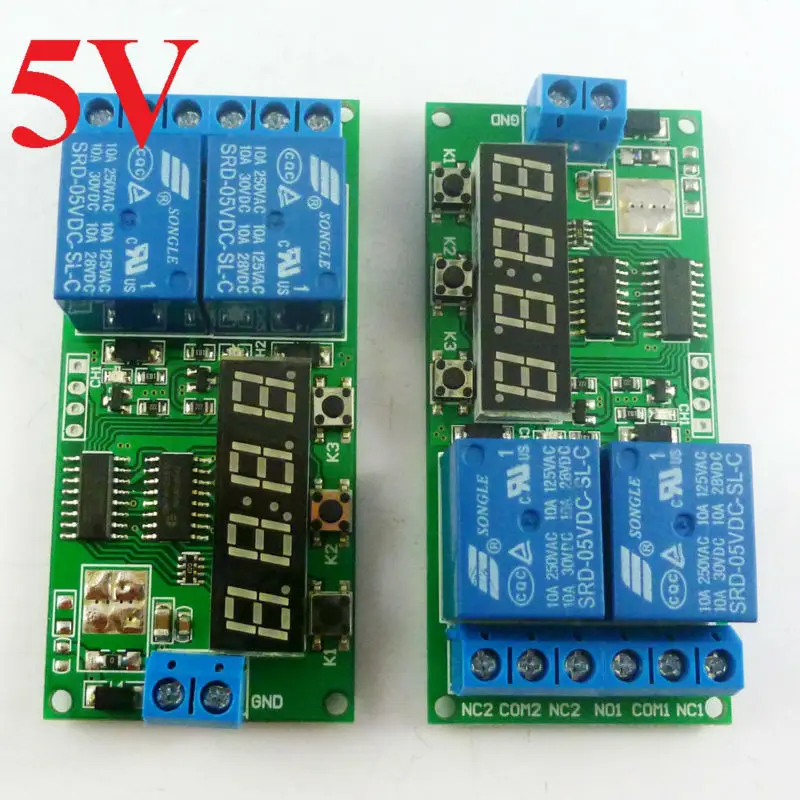 

KC22B02_5V*2 2pcs KC22B02 DC 5V 2 Channel 9 function Delay Timer Relay Module Controller Motor Reverse Timers 1-9999s