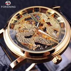 Forsining Chinese Draak Skelet Ontwerp Transparante Gouden Horloge Heren Horloges Topmerk Luxe Mechanische Man Polshorloge