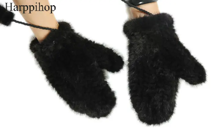 ถัก Mink Fur ถุงมือแฟชั่นผู้หญิง100% ของแท้ Mink Fur Mittens ยืดหยุ่นถุงมือคุณภาพสูงฤดูหนาวผู้หญิงถุงมือ