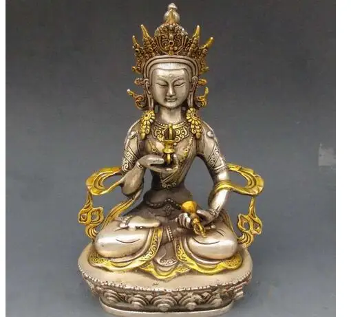 

Vintage Tibet Silver Copper Gilt Tibetan Buddhism Statue -- White Tara Buddha Silver decoration bronze factory outlets