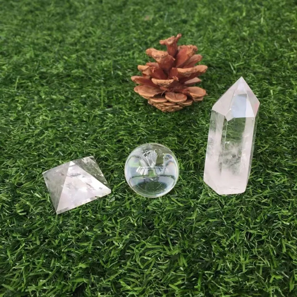 1pcs of hot sale natural clear rock quartz Crystal gemstone pyramid point and ball chakra healing crystal stone for home decor