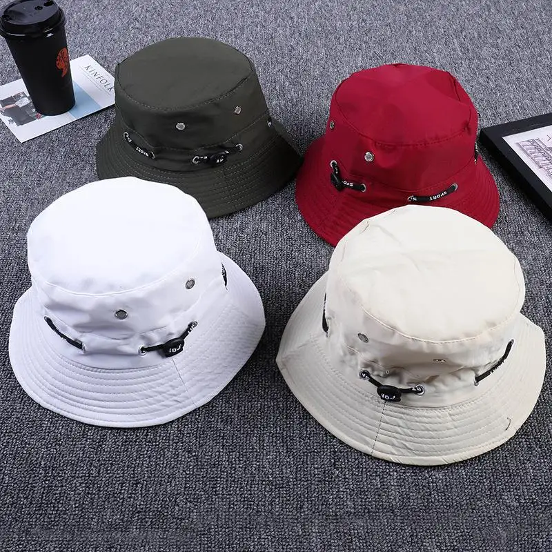 2019 Adjustable Cord Buckle Cotton Bucket Hat Fisherman Hat Outdoor Travel Hat Sun Cap Hats for Men and Women 249