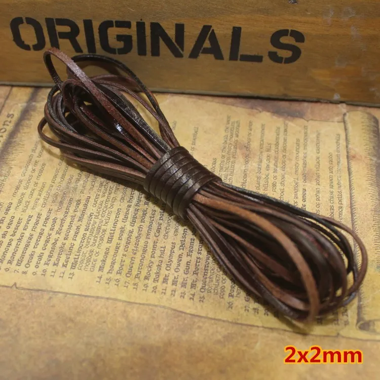 2meter 1-8mm Retro Braun Echtes Echtes Lederband Runde Flache Seil String Für DIY Halskette Armband schmuck Machen Zubehör