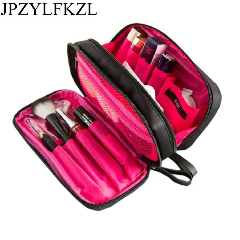 JPZYLFKZL Fashion Nylon Double Zipper Make Up Case Cosmetic Bags women Makeup Bag Handbag Women bag Travel Storage Organizer