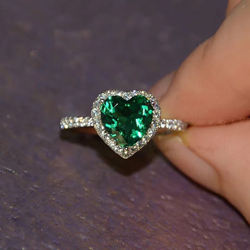 100% 9K Gold Lab Created Emerald and Moissanite Diamond Ring With national certificate Em-002