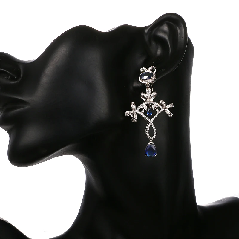 EMMAYA Fashion Luxurious Unique Micro Paved Blue Purple CZ Crystal Drop Earrings for Women Charming Wedding Jewelry