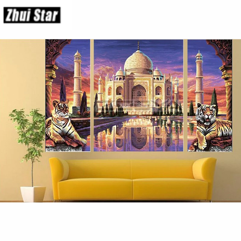 

Zhui Star DIY полностью алмазная живопись замок и тигр 3 шт. алмазная живопись вышивка крестиком Стразы Mosai 00