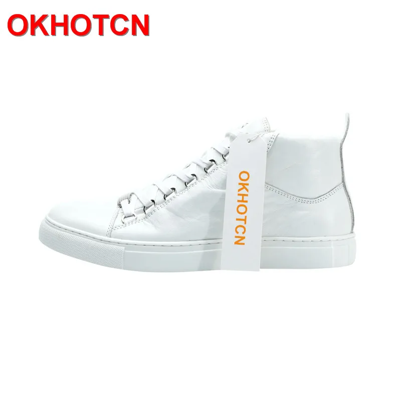 Fashion Men\'S Casual Shoes Lace Up Height Increasing Shoes Men White Leather Sneakers Solid Spring Autumn Moccasin Shoes 2019