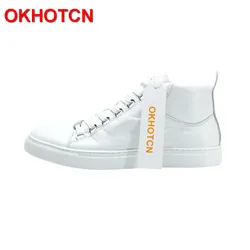 Fashion Men'S Casual Shoes Lace Up Height Increasing Shoes Men White Leather Sneakers Solid Spring Autumn Moccasin Shoes 2019