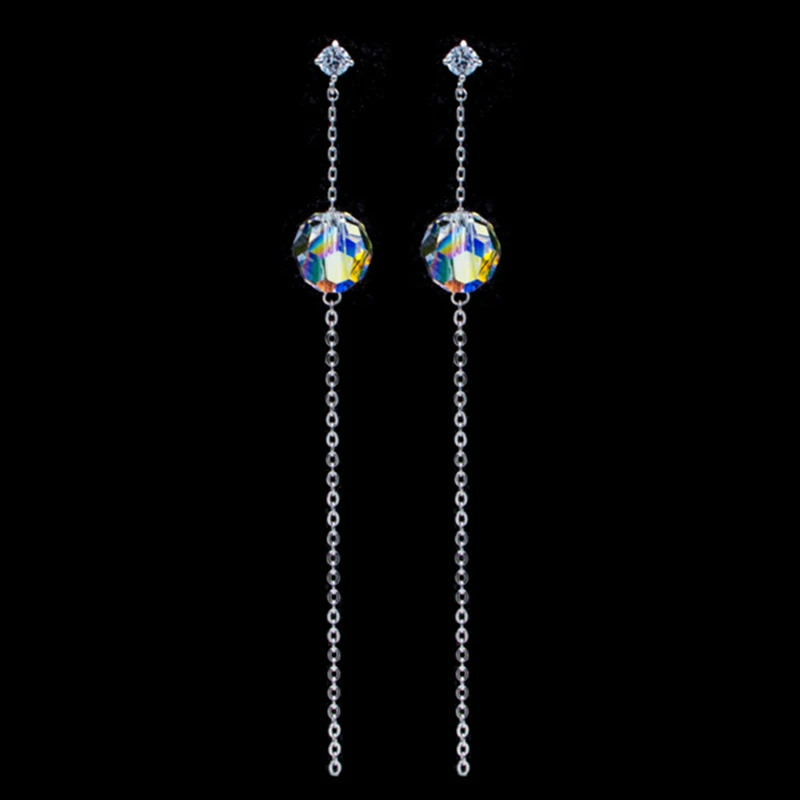 BAFFIN-pendientes de gota de cadena larga con cristales auténticos de Austria, Piercing de Color plateado para mujer, joyería de fiesta