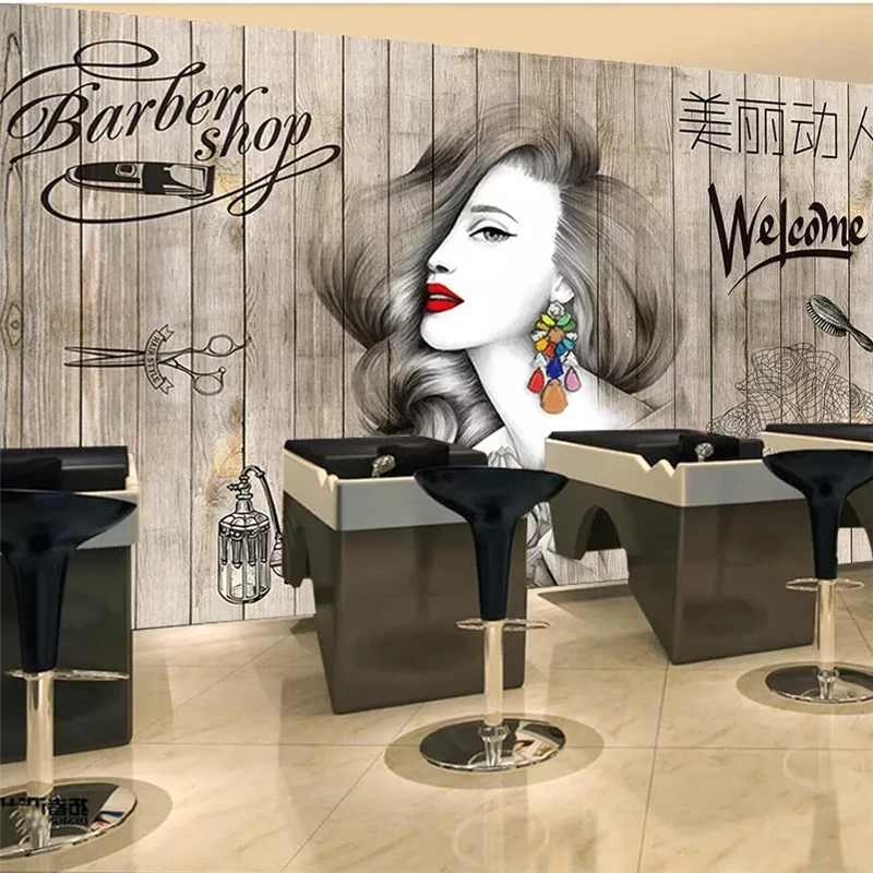 

beibehang Custom wallpaper 3d photo mural Nordic hair salon hair salon wallpaper beauty salon barber shop background wall board