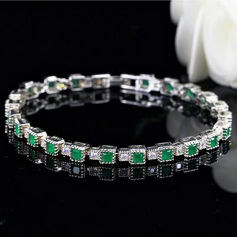 BeaQueen Newest Green Purple Red Champagne Multicolor Square Cubic Zircon Crystal Tennis Bracelet for Ladies Jewelry Gift B106