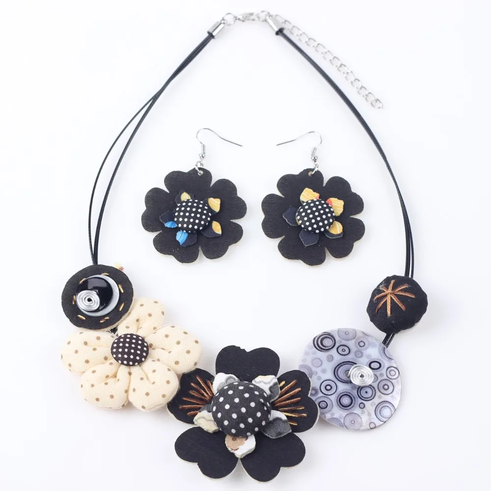 Bonsny Brand Fabric HANDMADE Statement Flower Necklace Earrings Jewelry Sets Choker Collar Fashion Jewelry For Women News