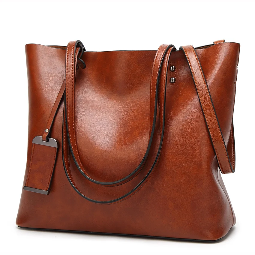 2023 New Soft Oil Wax PU Leather Handbag Women's Messenger bag Casual Tote Brand Green Brown Large Lady Shoulder Crossbody bags