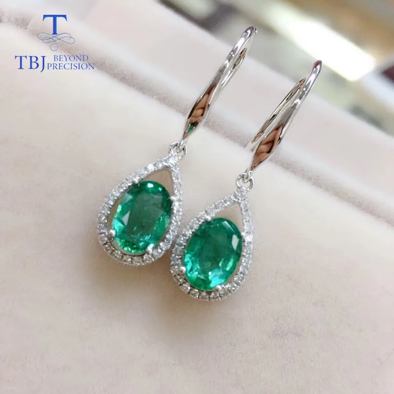 TBJ,18k gold natural emerald hook earring with natural diamond fine jewelry for women