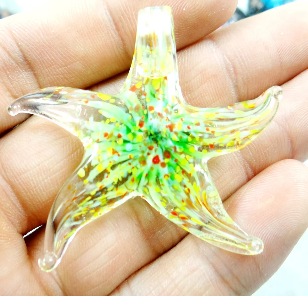 46*50MM Multi-Color Liuli Coloured Glaze Glass starfish Pendant necklace LOOSE BEADS P80