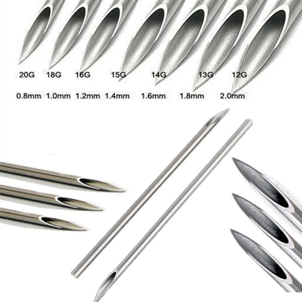 100PCS Piercing Needles Surgical Steel Disposable Body Piercing Needles E.O.Gas Sterilized Permanent Makeup Tattoo Needles