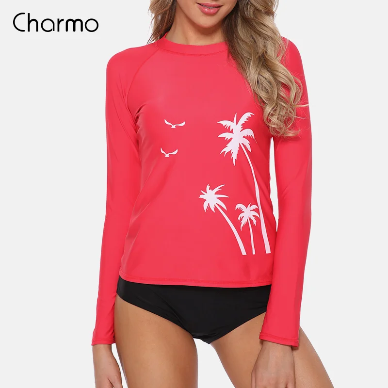 Charmo Costume Da Bagno Delle Donne A Manica Lunga Rashguard Costumi Da Bagno Surf Top Costume Da Bagno Corsa e Jogging Camicia Camicie da trekking