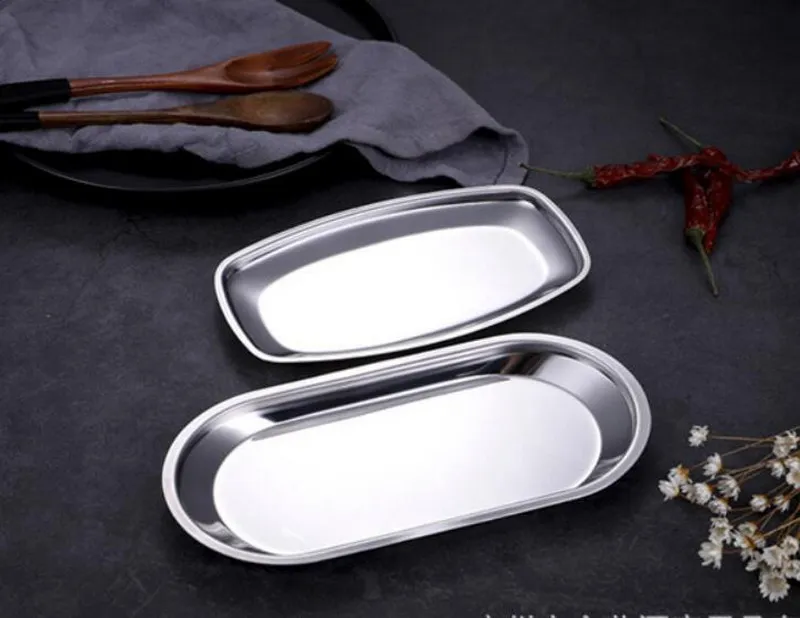 Hotel stainless steel towel dish tray fruit snacks oval small plate kindergarten children dishes Snack Plates