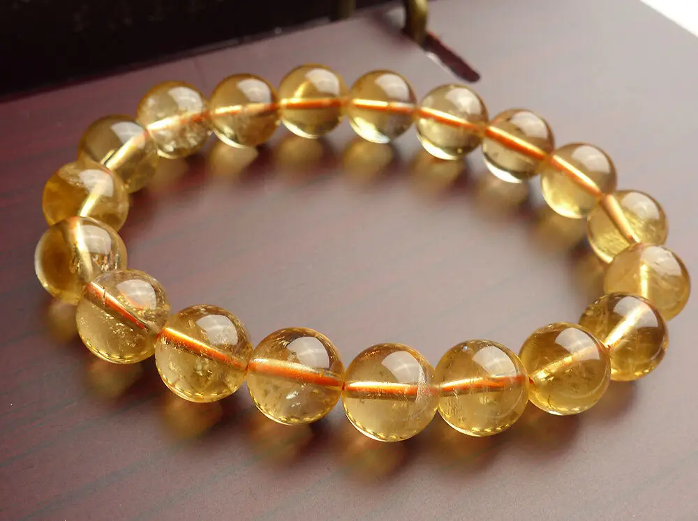 Natural Yellow Citrine Clear Round Beads Bracelet Genuine Bead Women Men 8mm 9mm 10mm 11mm 12mm Brazil Wealthy Stone Gift AAAAA