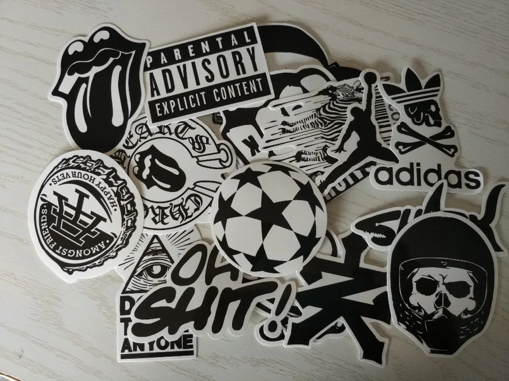 100pcs Hot Black and White Stickers Graffiti Funny Sticker for Laptop Suitcase Skateboard Moto Bicycle Car Kid's Toy Stickers