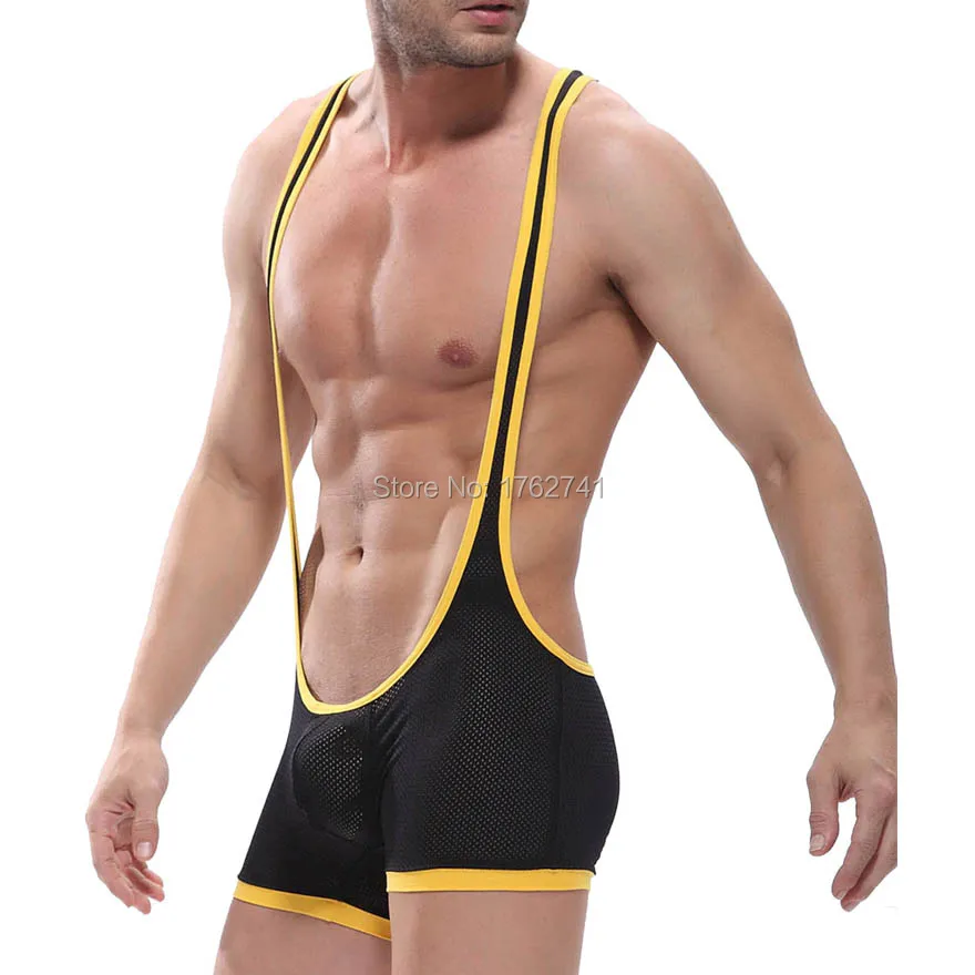 Sexy Men\'s Wrestling Singlet underwear U convex design Breathable Mesh Underwear Jumpsuit bodysuit