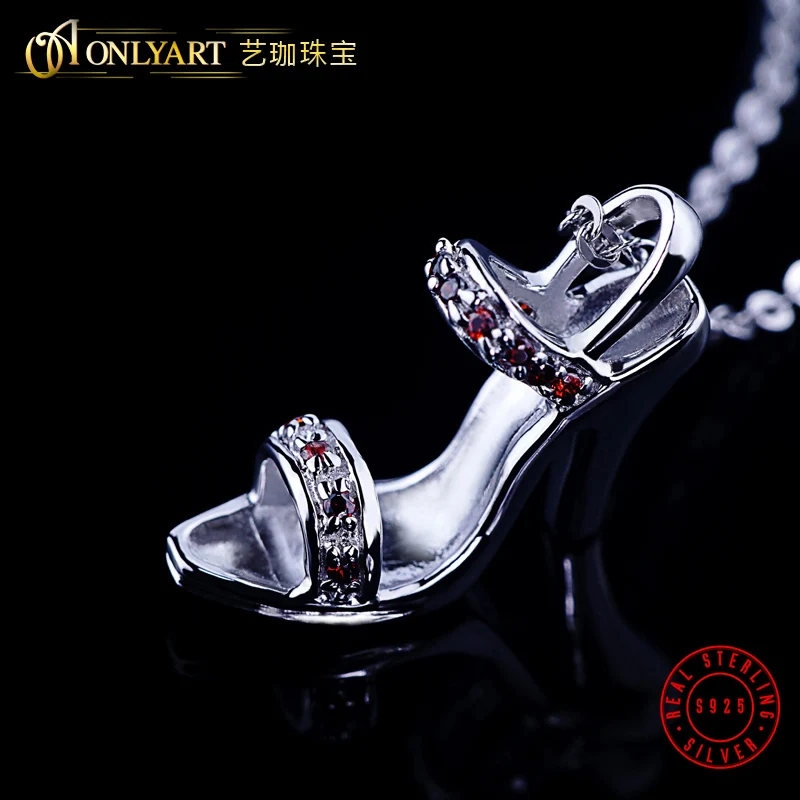 OnlyArt Red Garnet Silver 925 Shoes Pendant Necklace Model Fashion Women Choker Necklace For Gift With Free Silver Chain