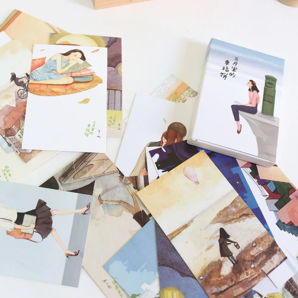 30 Sheets/Set Creative Happy Life in March Postcard Greeting Card Message Card Birthday Gift Card