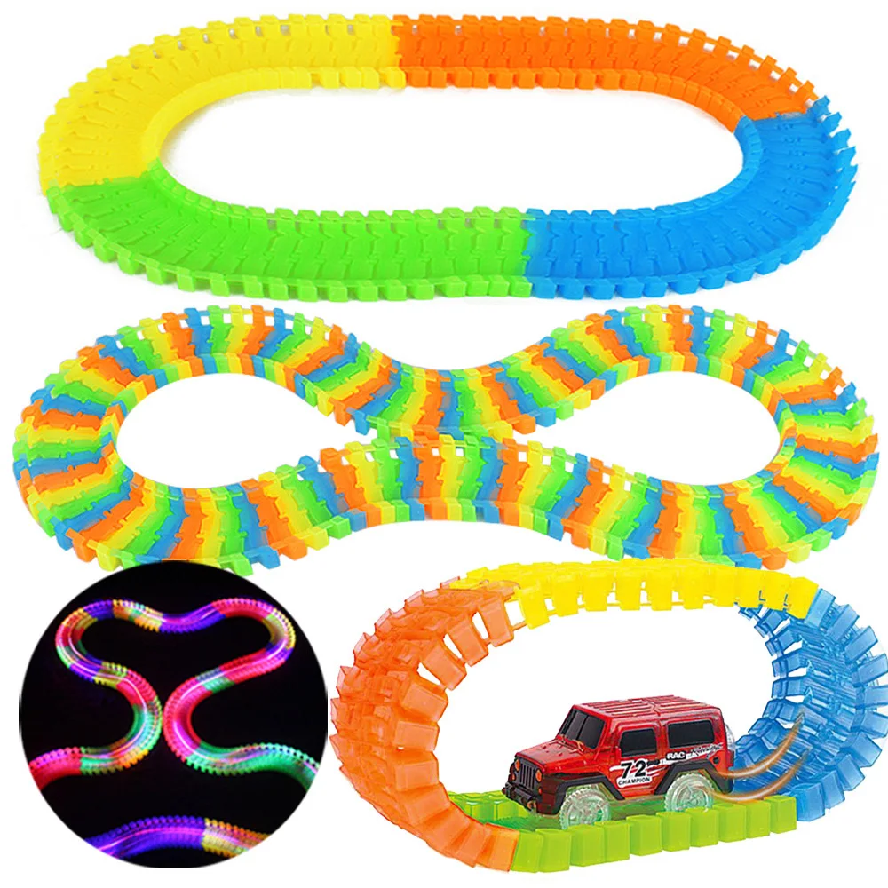 

Glow Racing Track Car Set Led Light Track Car Flexible Glowing Tracks Toy 80-400pcs Race Track Flexible Railway Car Toys