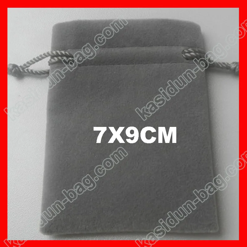 (500pcs/lot)  7X9cm Grey Drawstring Pouch Velvet Bag wholesale