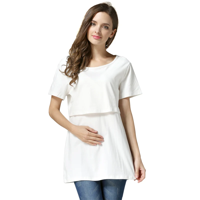 Mommy Nursing Dress Maternity Tops Breastfeeding Clothes Short Sleeve Cotton Blend Nursing Shirt Lactation Blouse Big Size S-XXL