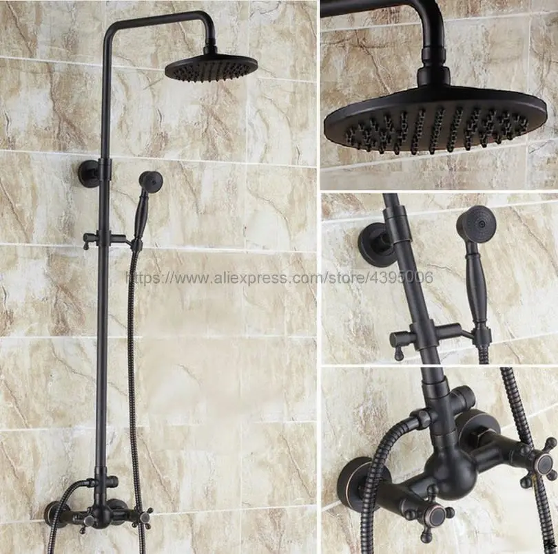 Oil Rubbed Bronze Bathroom Rainfall Shower Faucets Set Double Handle Mixer Tap Wall Mounted Bath Showers Sets Brs413