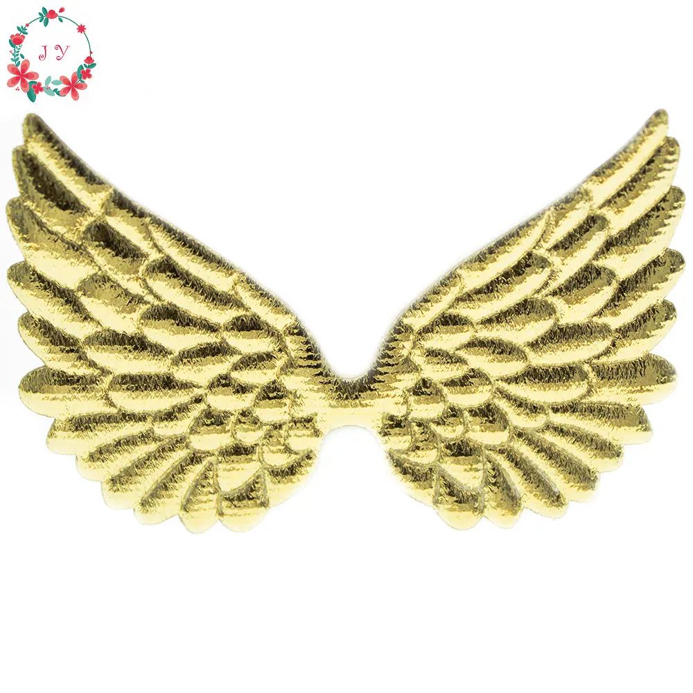 jusHomey 50pcs/lot 10cm Large Gold Angel Wing Appliques Double Sided Glitter Fabric Wings Cut Outs Scrapbook Party Decor