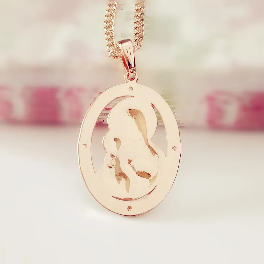 Blessed Virgin Mary And Son Pendant Necklace  New Fashion Religious Jewelry Trendy 585 Gold Color Women Jewelry