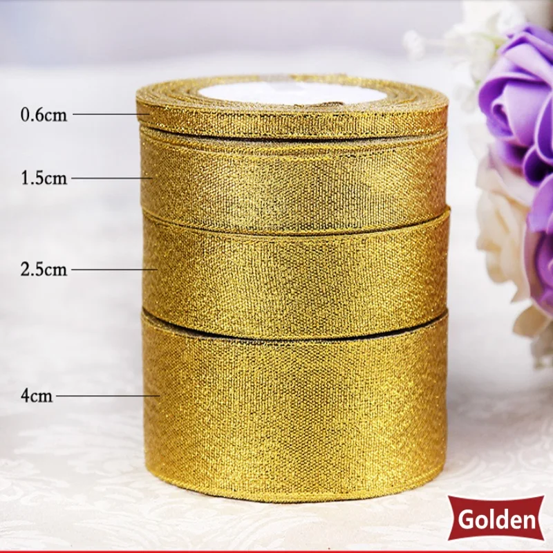 25Yards 6mm-25mm Golden Silver Glitter Ribbon Onions Double Face Ribbons Riband For Wedding Hand Cake Gift Decoration DIY Craft