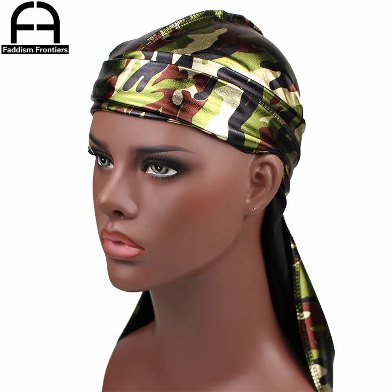 Fashion Men's Camo Silky Durags Turban Headband Shiny Print Men Silk DuRag Headwear Bandanas Hair Accessories Doo Rag Pirate Hat