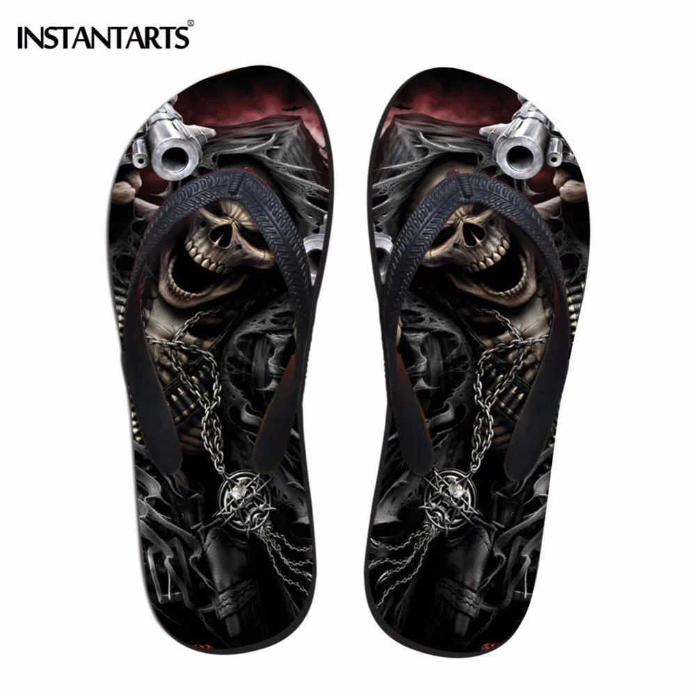 INSTANTARTS Cool Skull Reaper Flip Flops Men's Summer Beach Rubber Soft Non-Slip Slippers Punk Hip Hop Sandlas for Men Boy Shoes