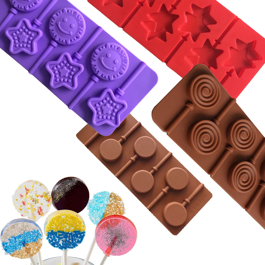 Silicone Lollipops Candy Mold Cake Chocolate Decorating Tools Pastry Fondant Sugar Mould Round Doughnut Flower Party Kids Gifts