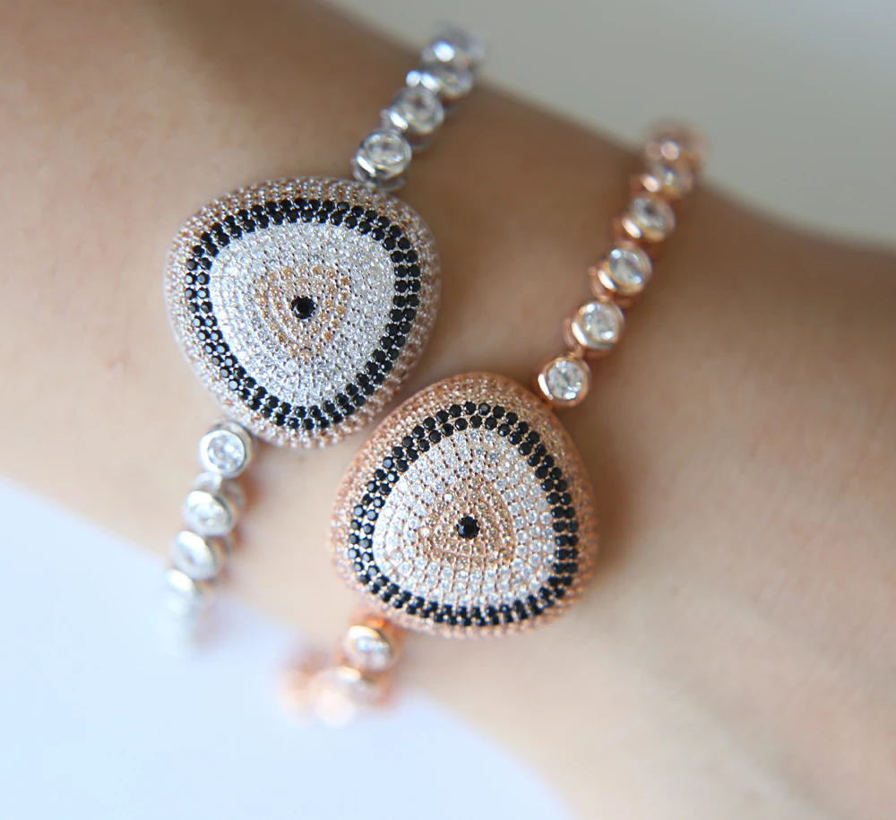 Girl AAA+ Elegant 3mm CZ Tennis Bracelets for Woman White Gold colour evil eye multicolors Cut CZ Wedding Jewelry 6 color