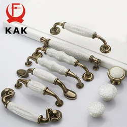 KAK Antique Bronze Crack Design Ceramic Cabinet Handles Zinc Alloy Drawer Knobs Wardrobe Door Handle European Furniture Hardware