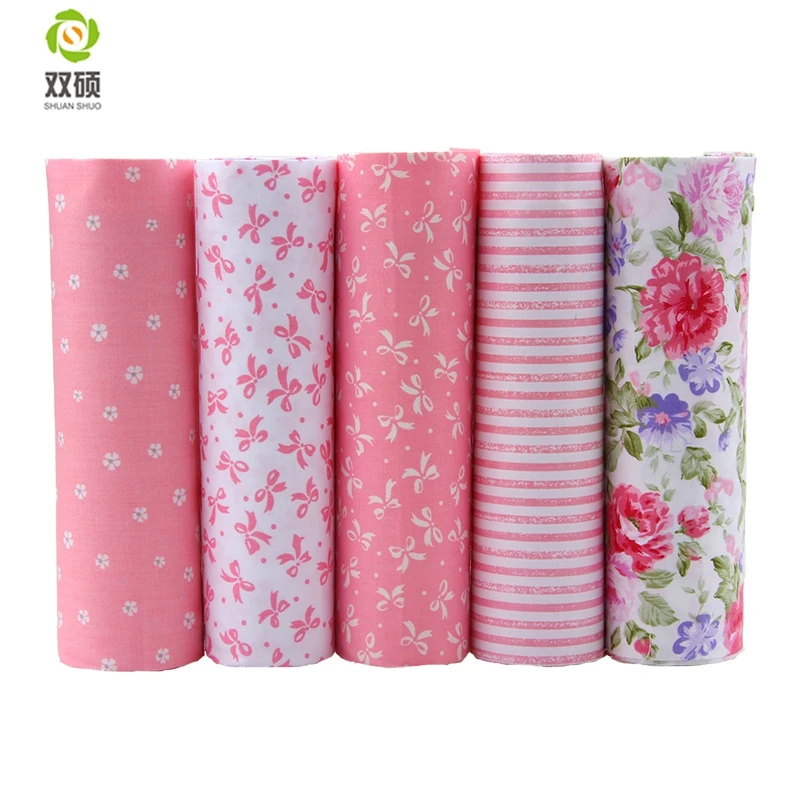 Hot 5 Different Colors Pink Floral Cotton Fabric Patchwork Textile Sewing Fabric For  Doll Clothes Bags 40*50 cm A2-5-10