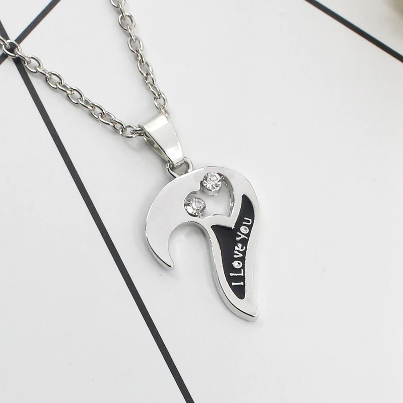 2 Piece Set I Love You Heart-Shaped Mosaic Necklace Set Ladies Couple Jewelry Hollow  Broken Heart Alloy Pendant Gift