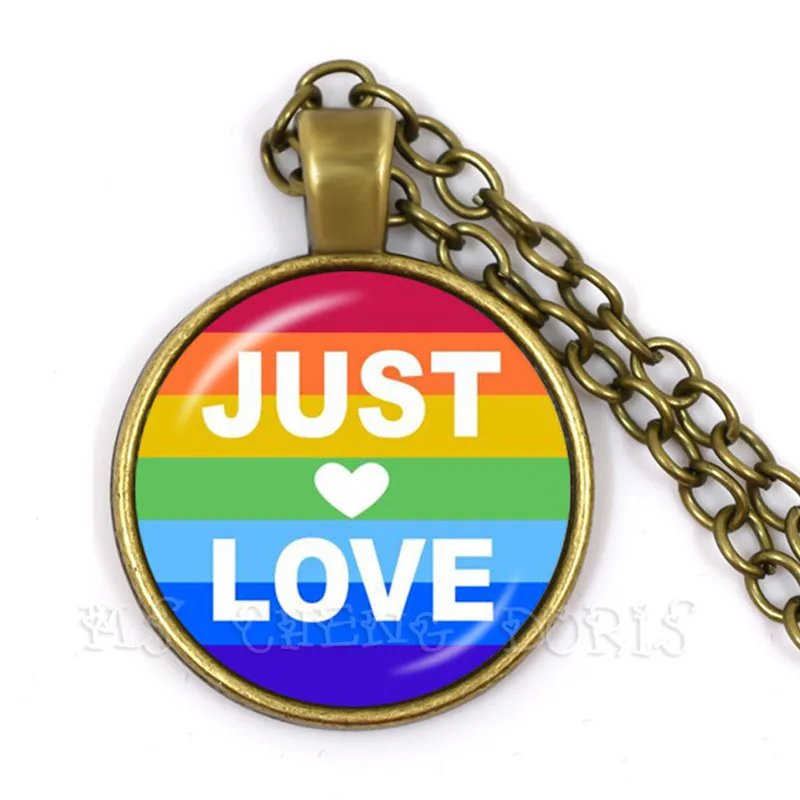 Gay Pride Parade Rainbow Necklace For Women Men Gay Lesbian Pride With Rainbow Love Wins LGBT Glass Dome Pendant Necklace Gift