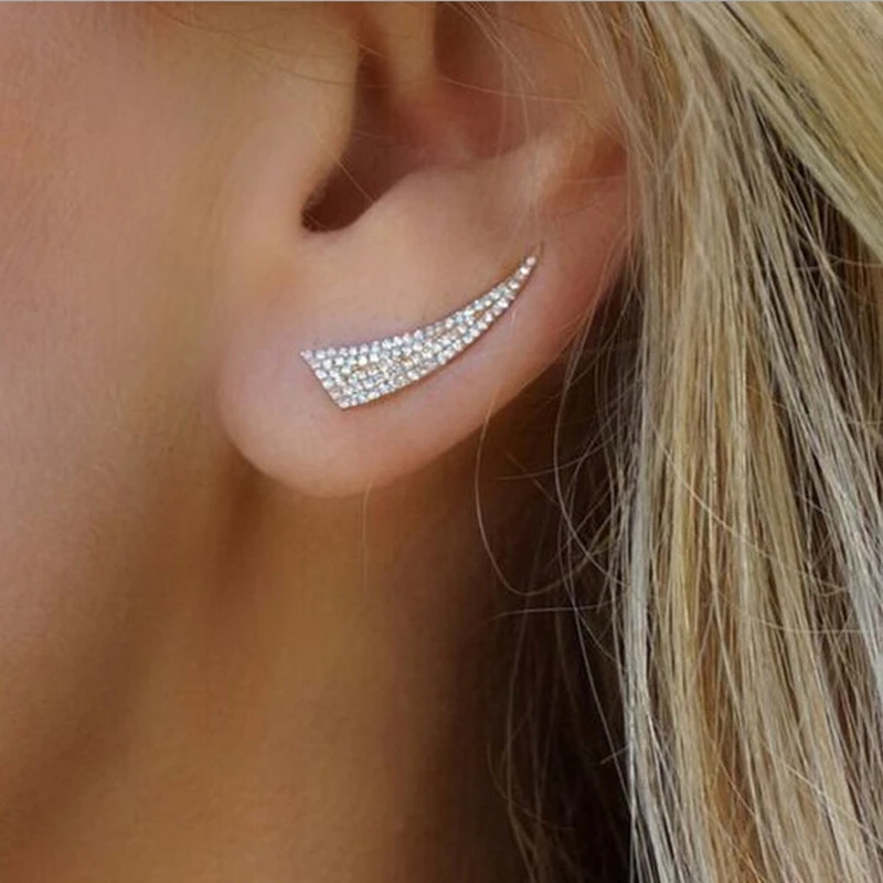 Simple Fashion Ear Crawler Full Crystal Rhinestone Stud Earrings For Women Girls 2021 Trendy Jewelry Birthday Gifts  Her